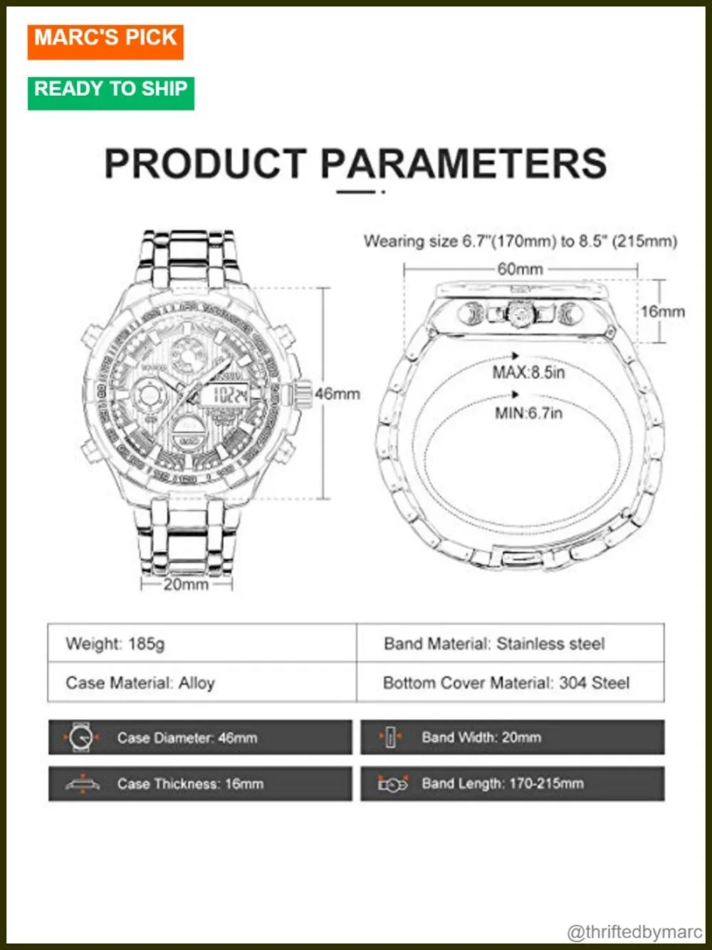 Luxury Stainless Steel Analog Digital Watch for Men Outdoor Sport Waterproof
